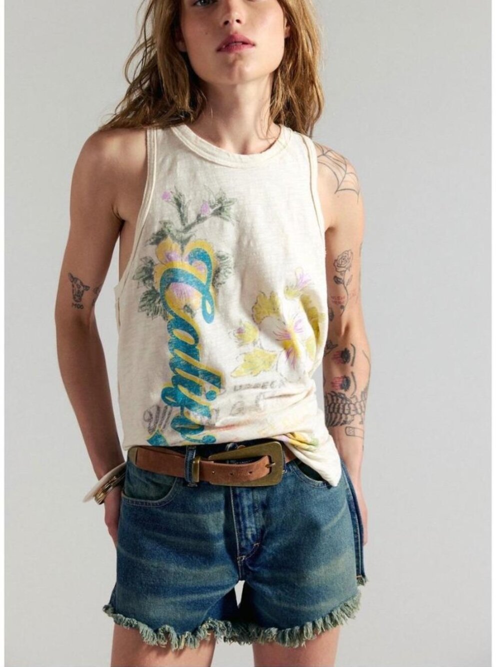 NWT Free People Rosie Graphic Tank in Tofu Combo
